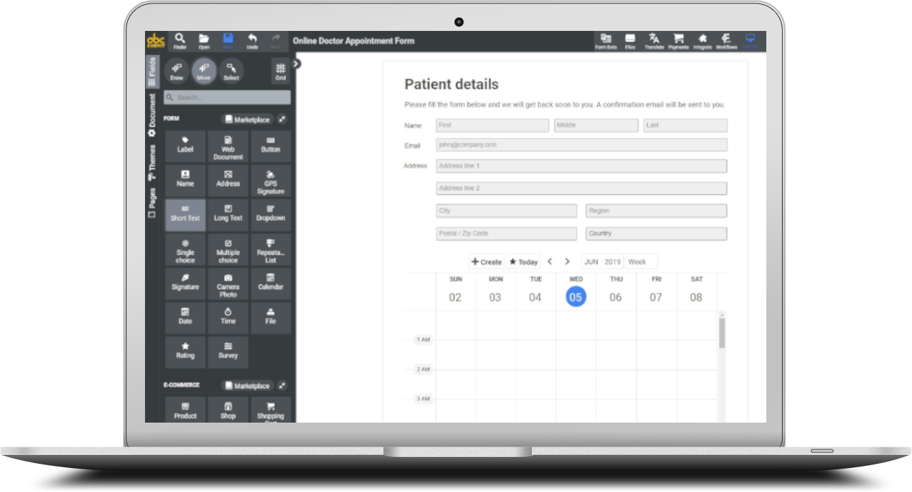 Forms calendar. Offline form and upload.